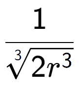 A LaTex expression showing 1 over 3-th root of 2{r to the power of 3 }