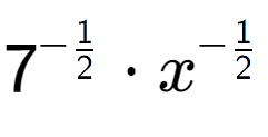 A LaTex expression showing 7 to the power of -1 over 2 times x to the power of -1 over 2