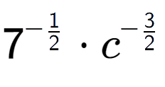 A LaTex expression showing 7 to the power of -1 over 2 times {c} to the power of -3 over 2