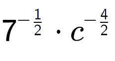 A LaTex expression showing 7 to the power of -1 over 2 times {c} to the power of -4 over 2