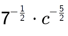 A LaTex expression showing 7 to the power of -1 over 2 times {c} to the power of -5 over 2