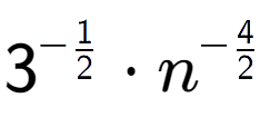 A LaTex expression showing 3 to the power of -1 over 2 times {n} to the power of -4 over 2