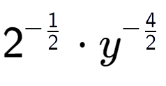 A LaTex expression showing 2 to the power of -1 over 2 times {y} to the power of -4 over 2