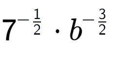 A LaTex expression showing 7 to the power of -1 over 2 times {b} to the power of -3 over 2