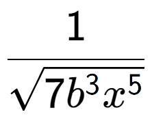 A LaTex expression showing 1 over square root of 7{b to the power of 3{x to the power of 5 }}