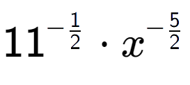 A LaTex expression showing 11 to the power of -1 over 2 times {x} to the power of -5 over 2