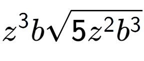 A LaTex expression showing {z} to the power of 3 bsquare root of 5{z to the power of 2 {b} to the power of 3 }