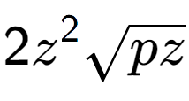 A LaTex expression showing 2{z} to the power of 2 square root of pz