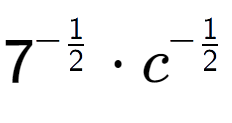 A LaTex expression showing 7 to the power of -1 over 2 times c to the power of -1 over 2