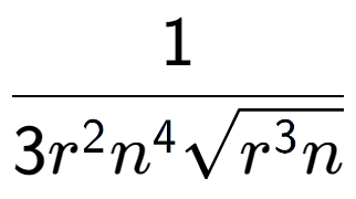 A LaTex expression showing 1 over 3{r to the power of 2 {n} to the power of 4 square root of {r to the power of 3 n}}