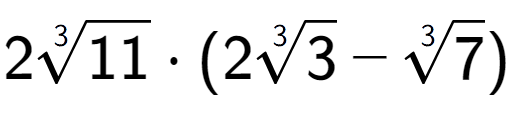 A LaTex expression showing 23-th root of 11 times (23-th root of 3 - 3-th root of 7)