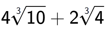 A LaTex expression showing 43-th root of 10 + 23-th root of 4