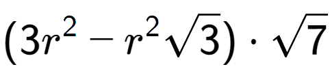 A LaTex expression showing (3{r} to the power of 2 - {r} to the power of 2 square root of 3) times square root of 7