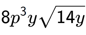 A LaTex expression showing 8{p} to the power of 3 ysquare root of 14y