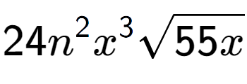 A LaTex expression showing 24{n} to the power of 2 {x} to the power of 3 square root of 55x