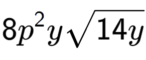 A LaTex expression showing 8{p} to the power of 2 ysquare root of 14y