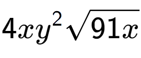 A LaTex expression showing 4x{y} to the power of 2 square root of 91x