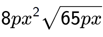 A LaTex expression showing 8p{x} to the power of 2 square root of 65px