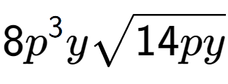 A LaTex expression showing 8{p} to the power of 3 ysquare root of 14py