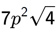 A LaTex expression showing 7{p} to the power of 2 square root of 4