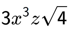 A LaTex expression showing 3{x} to the power of 3 zsquare root of 4