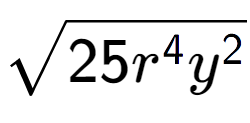 A LaTex expression showing square root of 25{r to the power of 4 {y} to the power of 2 }