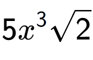 A LaTex expression showing 5{x} to the power of 3 square root of 2