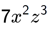 A LaTex expression showing 7{x} to the power of 2 {z} to the power of 3