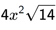 A LaTex expression showing 4{x} to the power of 2 square root of 14