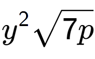 A LaTex expression showing {y} to the power of 2 square root of 7p