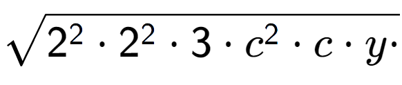 A LaTex expression showing square root of 2 to the power of 2 times 2 to the power of 2 times 3 times c to the power of 2 times c times y times