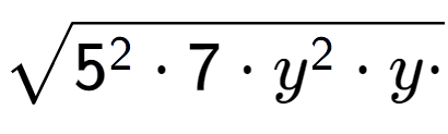 A LaTex expression showing square root of 5 to the power of 2 times 7 times y to the power of 2 times y times