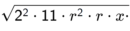 A LaTex expression showing square root of 2 to the power of 2 times 11 times r to the power of 2 times r times x times