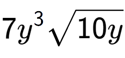 A LaTex expression showing 7{y} to the power of 3 square root of 10y