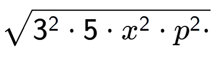 A LaTex expression showing square root of 3 to the power of 2 times 5 times x to the power of 2 times p to the power of 2 times