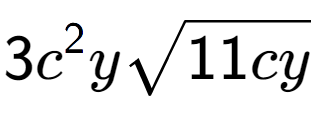 A LaTex expression showing 3{c} to the power of 2 ysquare root of 11cy