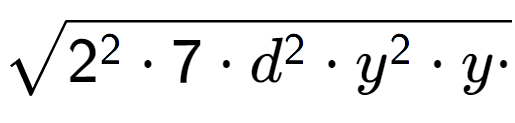 A LaTex expression showing square root of 2 to the power of 2 times 7 times d to the power of 2 times y to the power of 2 times y times