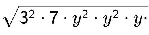 A LaTex expression showing square root of 3 to the power of 2 times 7 times y to the power of 2 times y to the power of 2 times y times