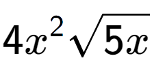 A LaTex expression showing 4{x} to the power of 2 square root of 5x