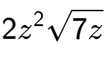 A LaTex expression showing 2{z} to the power of 2 square root of 7z