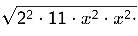 A LaTex expression showing square root of 2 to the power of 2 times 11 times x to the power of 2 times x to the power of 2 times