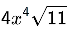 A LaTex expression showing 4{x} to the power of 4 square root of 11