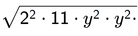 A LaTex expression showing square root of 2 to the power of 2 times 11 times y to the power of 2 times y to the power of 2 times