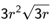 A LaTex expression showing 3{r} to the power of 2 square root of 3r