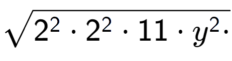 A LaTex expression showing square root of 2 to the power of 2 times 2 to the power of 2 times 11 times y to the power of 2 times