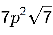 A LaTex expression showing 7{p} to the power of 2 square root of 7