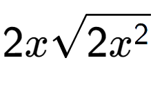 A LaTex expression showing 2xsquare root of 2{x to the power of 2 }