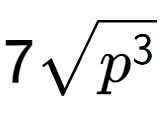 A LaTex expression showing 7square root of {p to the power of 3 }