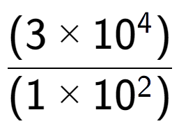 A LaTex expression showing \frac{(3 multiplied by 10 to the power of 4 ) }{ (1 multiplied by 10 to the power of 2 )}