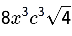 A LaTex expression showing 8{x} to the power of 3 {c} to the power of 3 square root of 4